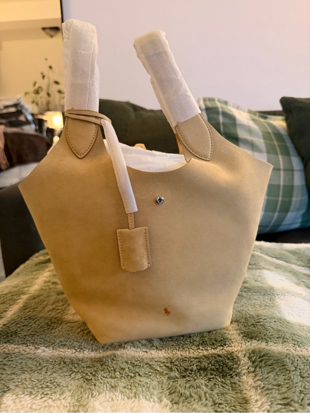 Ralph Lauren Beige Polo Play Suede Tote with Pony Logo - Picture 6 of 10